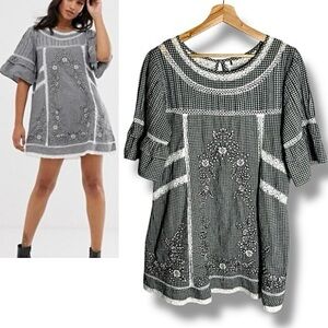 Free People 'Sunny Days' Embroidered Floral Gingham Cottagecore Dress